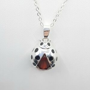 Lady Bug CZ Necklace Silver Plated Ruby Red New